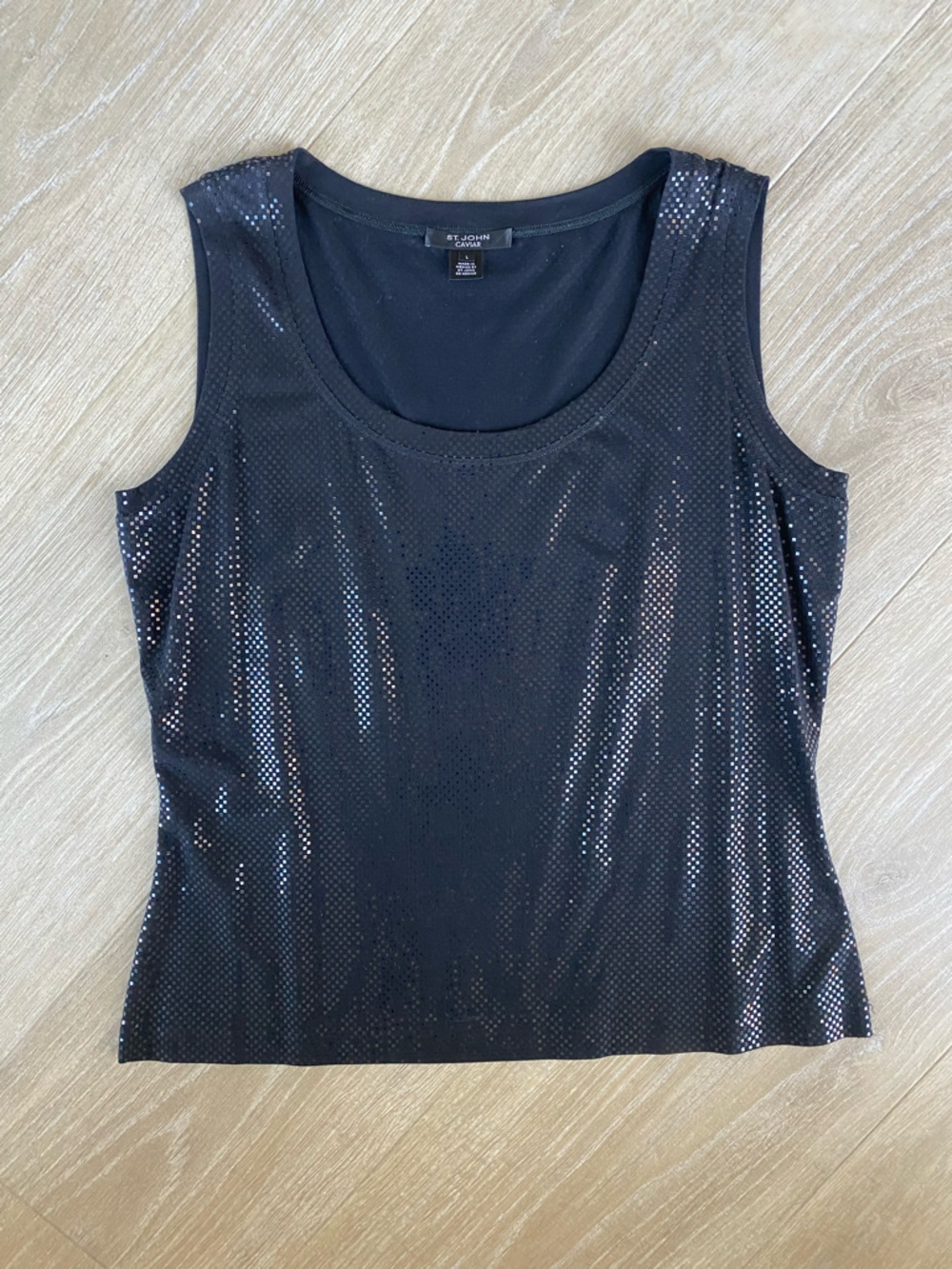 St. John Caviar Black Shimmer Sleeveless Tank Top Size Large - Picture 1 of 6